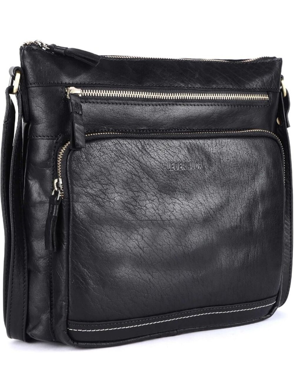Extra-Large Genuine Leather Crossbody Purse - Soft Triple-Zip Shoulder Bag
